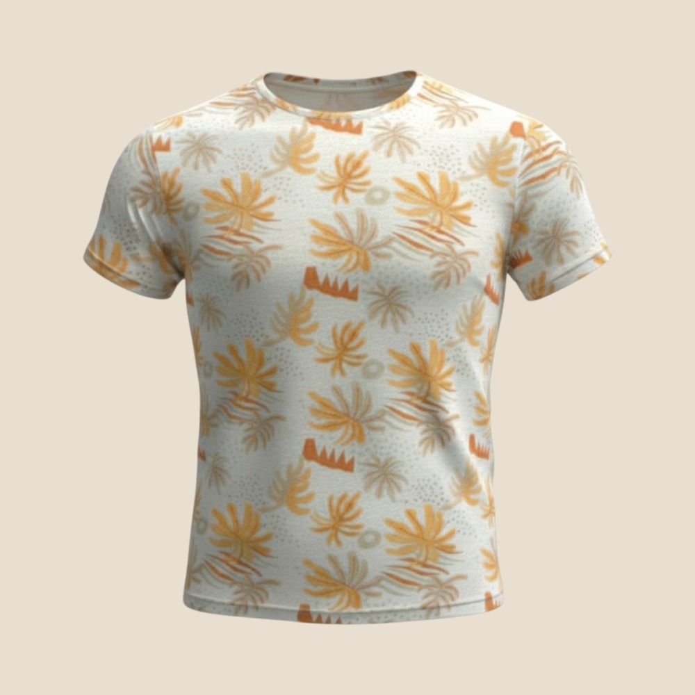 Free Planet Tropical Palm Leaf Print T-Shirt Heather Grey Orange Women Medium